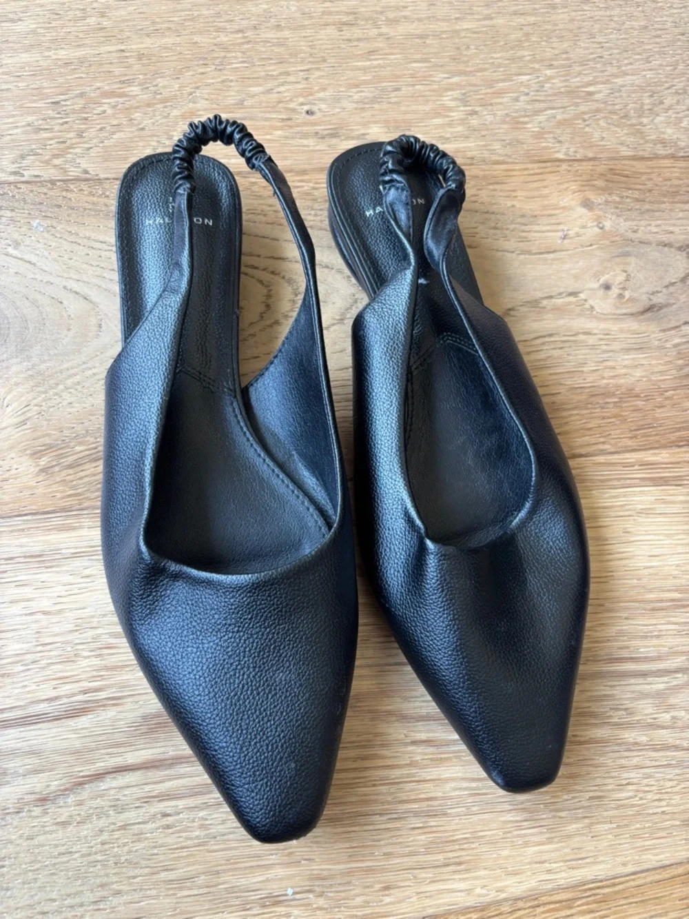 Halston black leather flat sling-backs shoes womens 9.5 - Picture 2 of 6